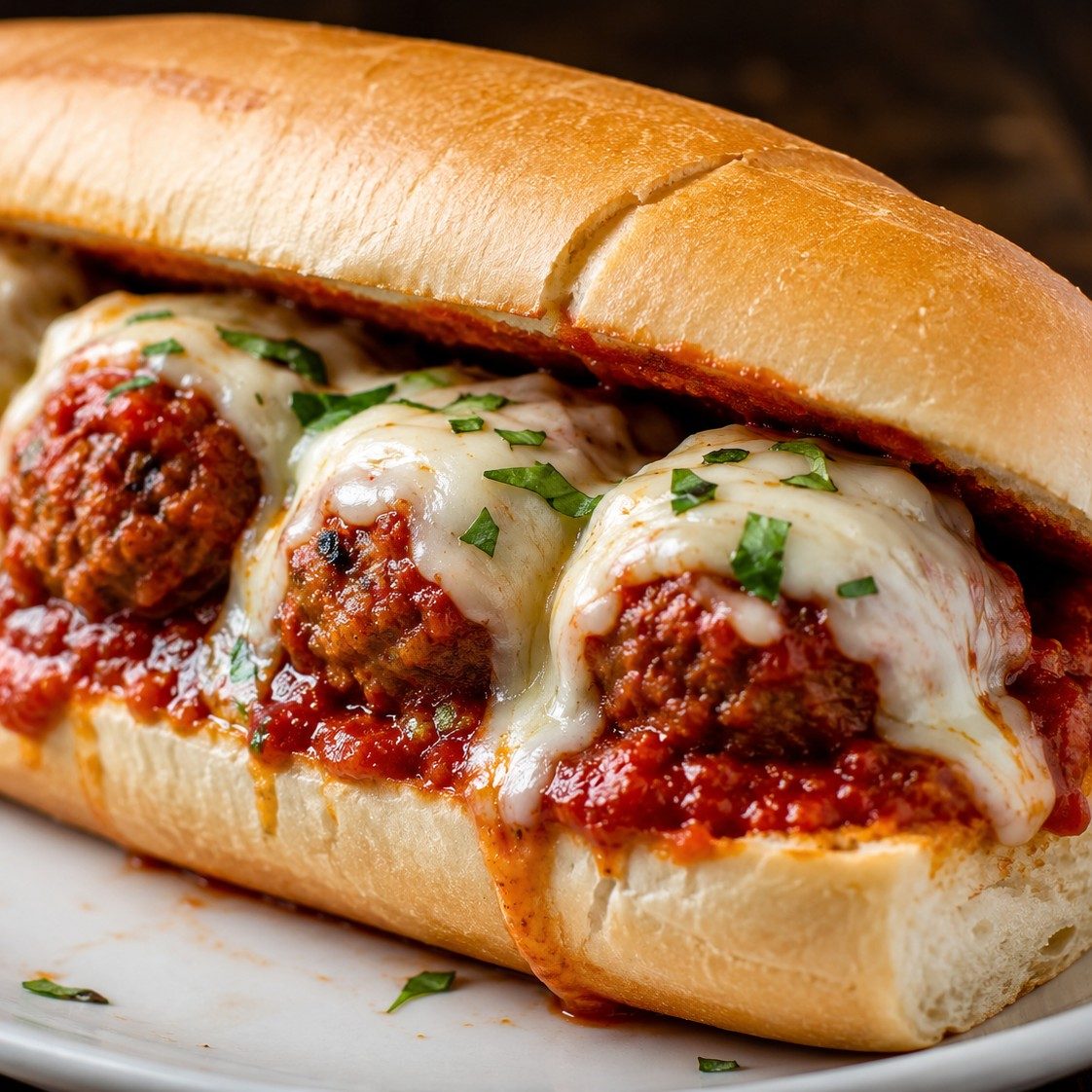 Vegan Meatball Parm Hero Sandwich.