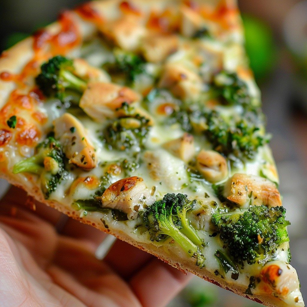Chicken Broccoli Slice Pizza.