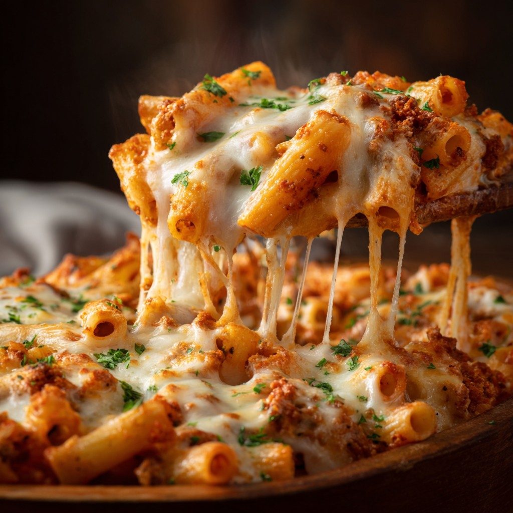 Baked Ziti Parmigiana.
