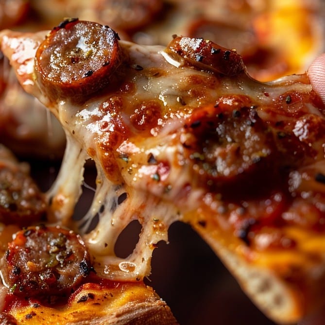 Vegan Sausage Slice Pizza.